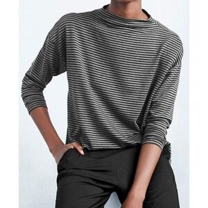 Eileen Fisher Stretch Terry Stripe Funnel-Neck Box Top Petite Size XS Oversized